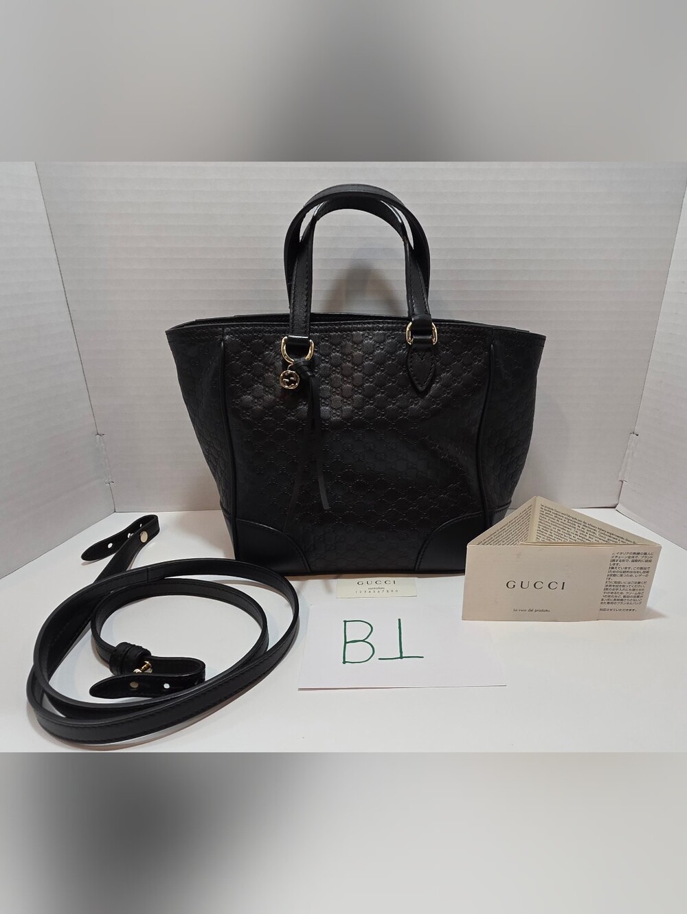 Gucci Small Microguccissima Black Embossed Leather Tote with Gold Hardware Charm